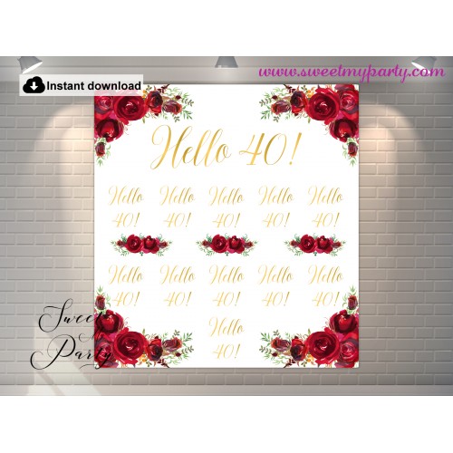 Red Roses 40th Birthday Photo Backdrop,(16)